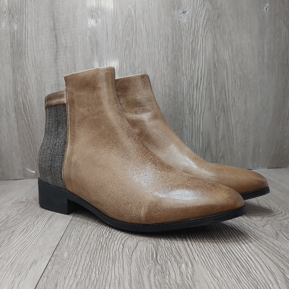 Antelope Carson Ankle Bootie Leather Almond Toe Rubber Padded Insole Tan‎ EU 38